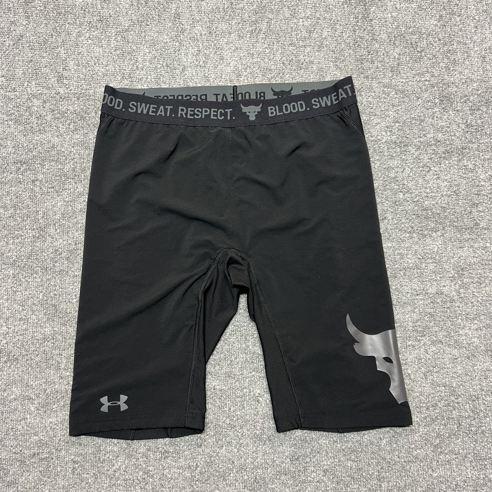 Under Armour Project Rock Compression Shorts Mens 2XL Black HeatGear 10 Inseam
